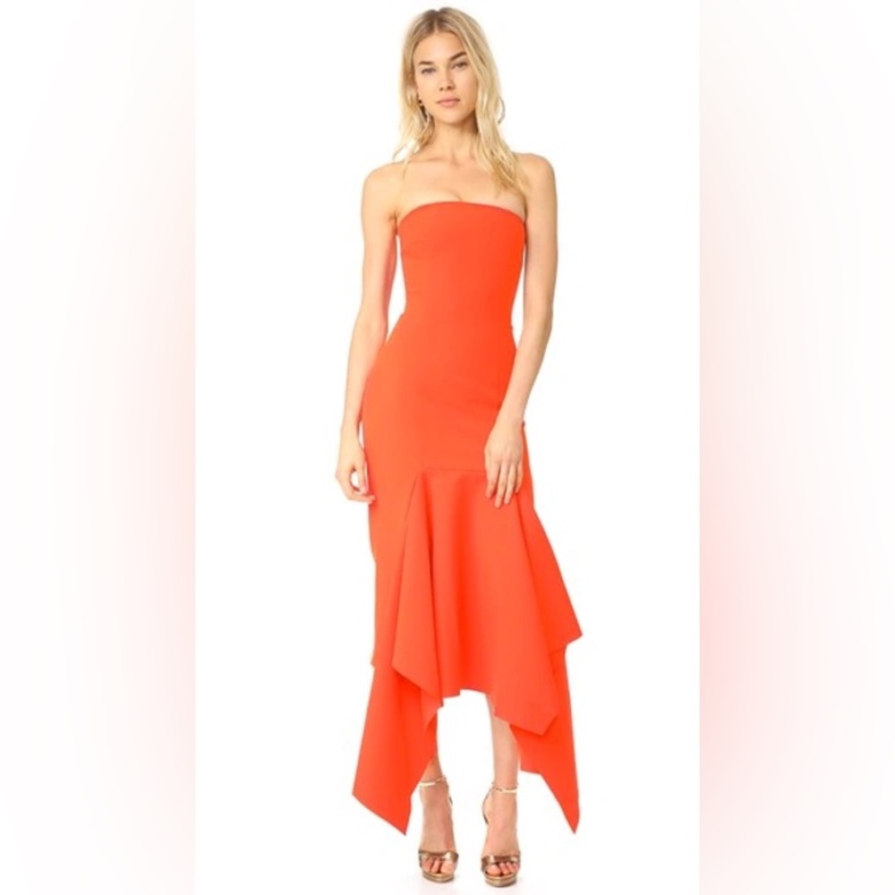 Solace London Veronique Strapless Midi Dress In Red